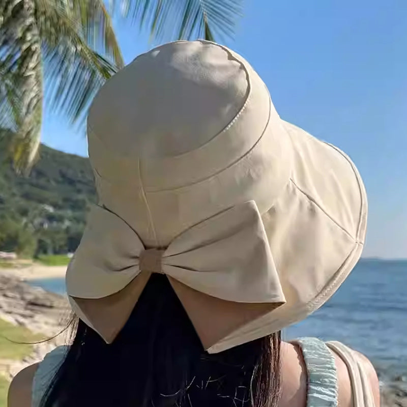 👒 Damen-Sonnenhut mit breiter Krempe und Schleife – faltbarer UV-Schutzhut, ideal für Strand und Urlaub 🎀