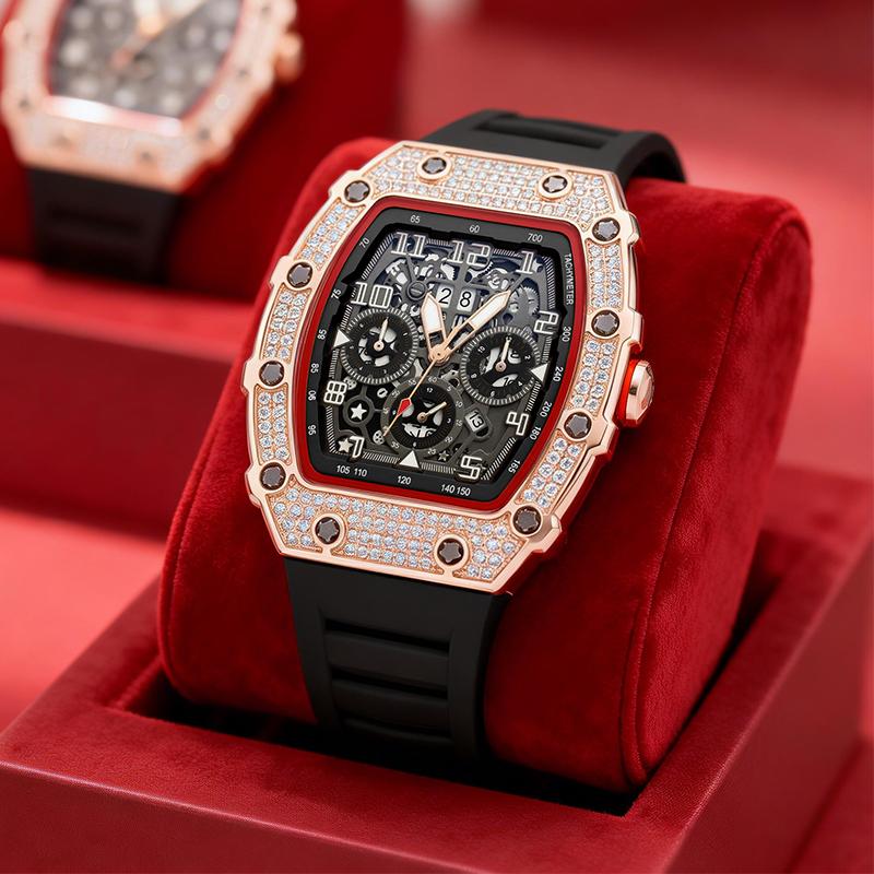 ⌚Limitierte Auflage – 55 % Rabatt！✨Luxuriöse Herrenuhr in Tonnenform mit Strassverzierung