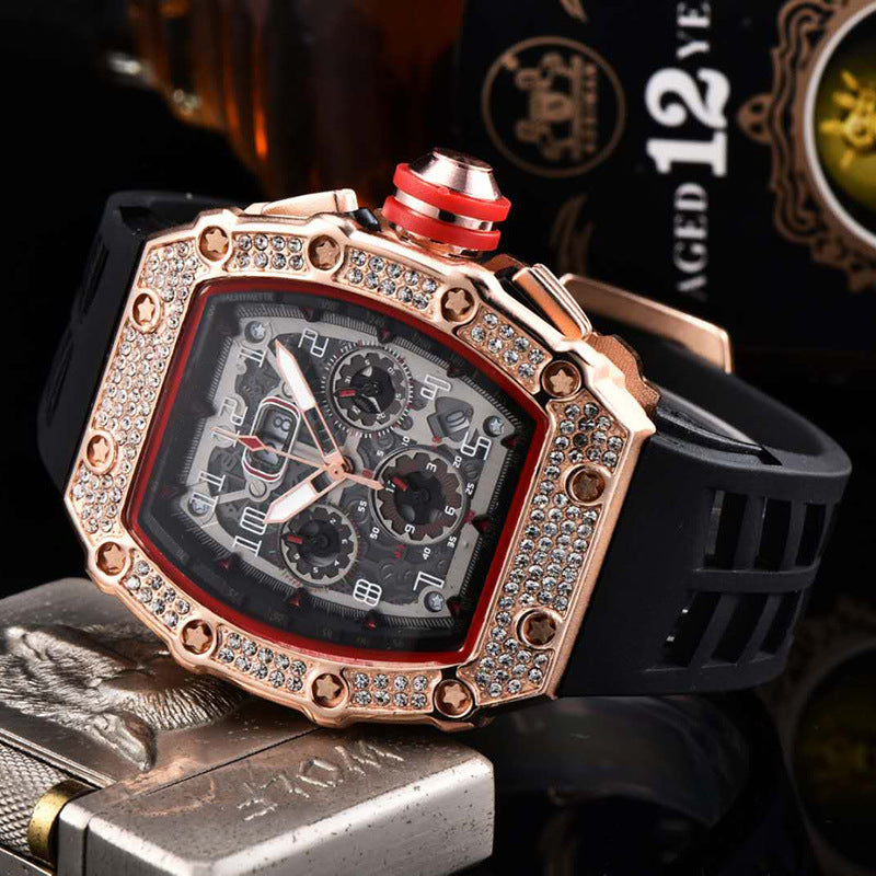 ⌚Limitierte Auflage – 55 % Rabatt！✨Luxuriöse Herrenuhr in Tonnenform mit Strassverzierung