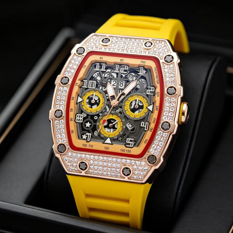 ⌚Limitierte Auflage – 55 % Rabatt！✨Luxuriöse Herrenuhr in Tonnenform mit Strassverzierung
