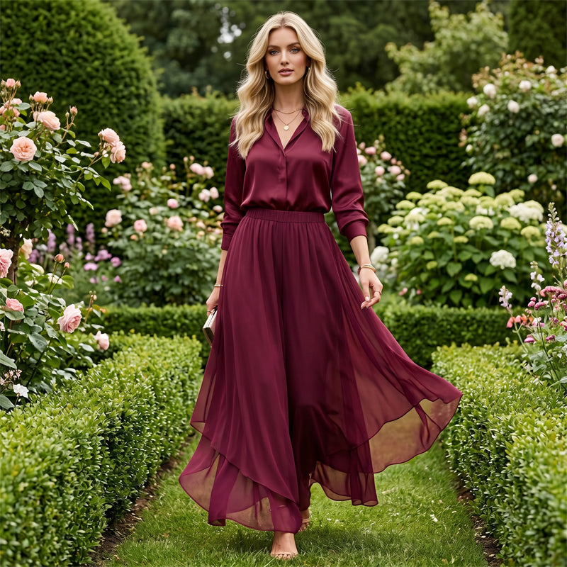 👖 LIMITIERTES ANGEBOT 50% RABATT! 🌸 Damen Chiffon-Hose mit weitem Bein & asymmetrischem Saum – Hose-Rock-Hybrid, Leicht, Elegant ✨
