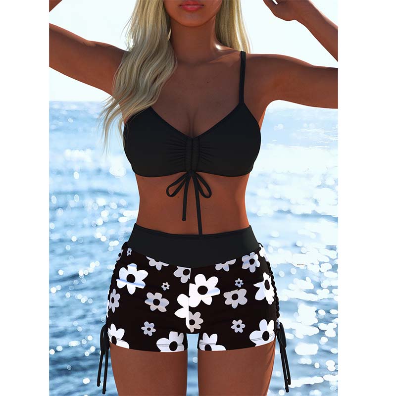 📢📢Letzter Tag 50% Rabatt!! ⏰👙Damen Bikini Set – Kordel-Top & Boyshorts, Verschiedene Designs🩱 Für Strand & Pool
