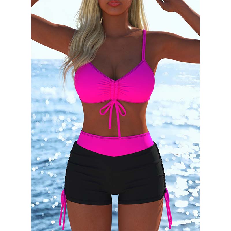 📢📢Letzter Tag 50% Rabatt!! ⏰👙Damen Bikini Set – Kordel-Top & Boyshorts, Verschiedene Designs🩱 Für Strand & Pool