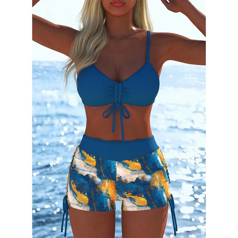 📢📢Letzter Tag 50% Rabatt!! ⏰👙Damen Bikini Set – Kordel-Top & Boyshorts, Verschiedene Designs🩱 Für Strand & Pool