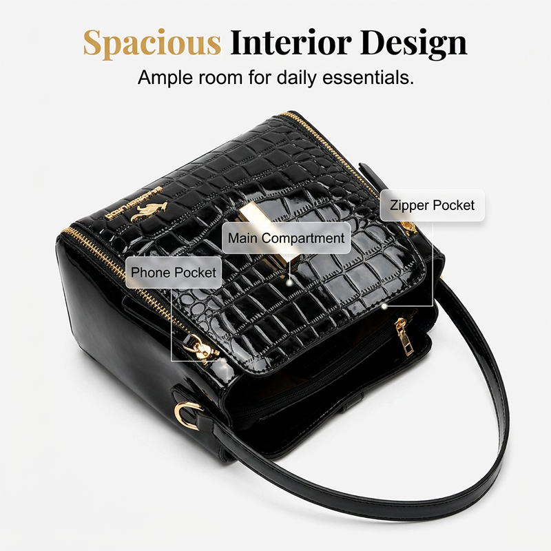 👜 BEGRENZTE ZEIT 40% RABATT! ✨ Glänzende Krokodilmuster Damenhandtasche – Strukturiert, Goldene Beschläge, Geräumig & Schick 💼