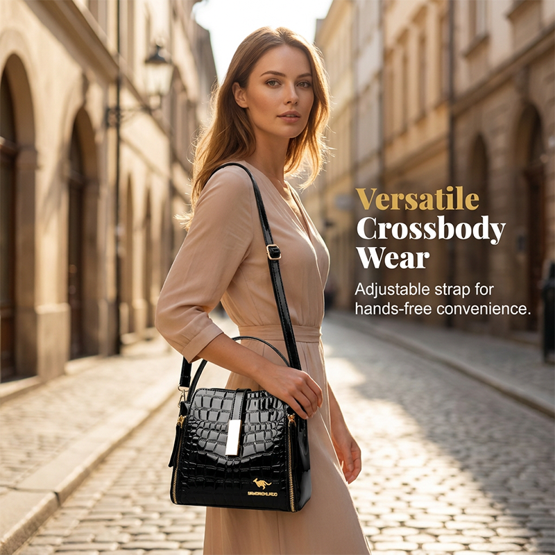 👜 BEGRENZTE ZEIT 40% RABATT! ✨ Glänzende Krokodilmuster Damenhandtasche – Strukturiert, Goldene Beschläge, Geräumig & Schick 💼