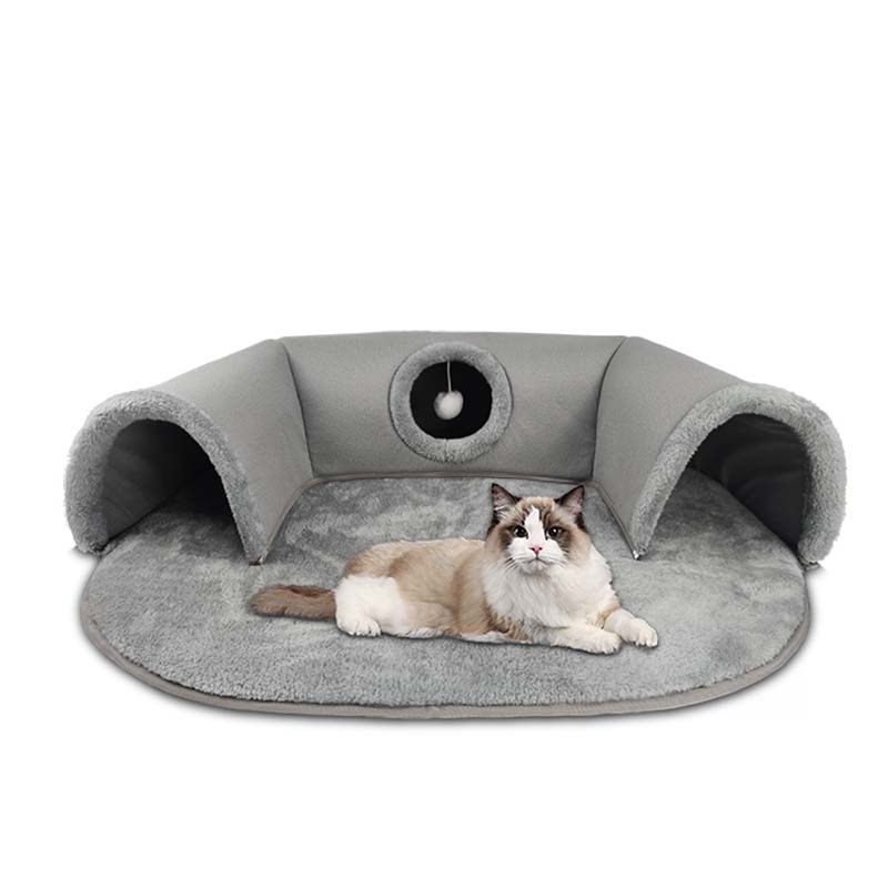 🐱 Plüsch-Katzenbett mit Tunnel 🛤️｜2-in-1 Katzenhaus