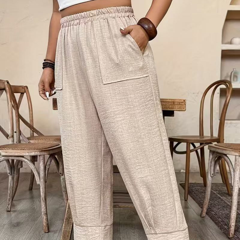 👖 50% RABATT! 🌾 Damen Leinen-Optik Freizeithose – Elastischer Bund, lockerer Schnitt & Taschen – Super bequem für Alltag, Reisen oder warme Tage – stilvoll & leicht 🤍✨