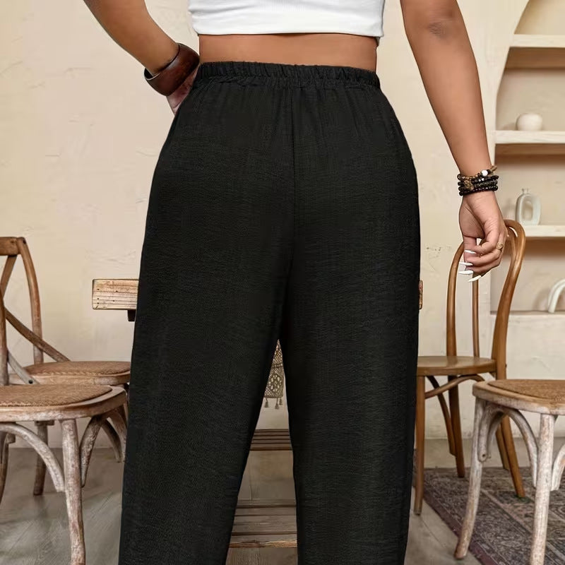 👖 50% RABATT! 🌾 Damen Leinen-Optik Freizeithose – Elastischer Bund, lockerer Schnitt & Taschen – Super bequem für Alltag, Reisen oder warme Tage – stilvoll & leicht 🤍✨