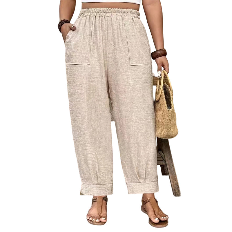 👖 50% RABATT! 🌾 Damen Leinen-Optik Freizeithose – Elastischer Bund, lockerer Schnitt & Taschen – Super bequem für Alltag, Reisen oder warme Tage – stilvoll & leicht 🤍✨