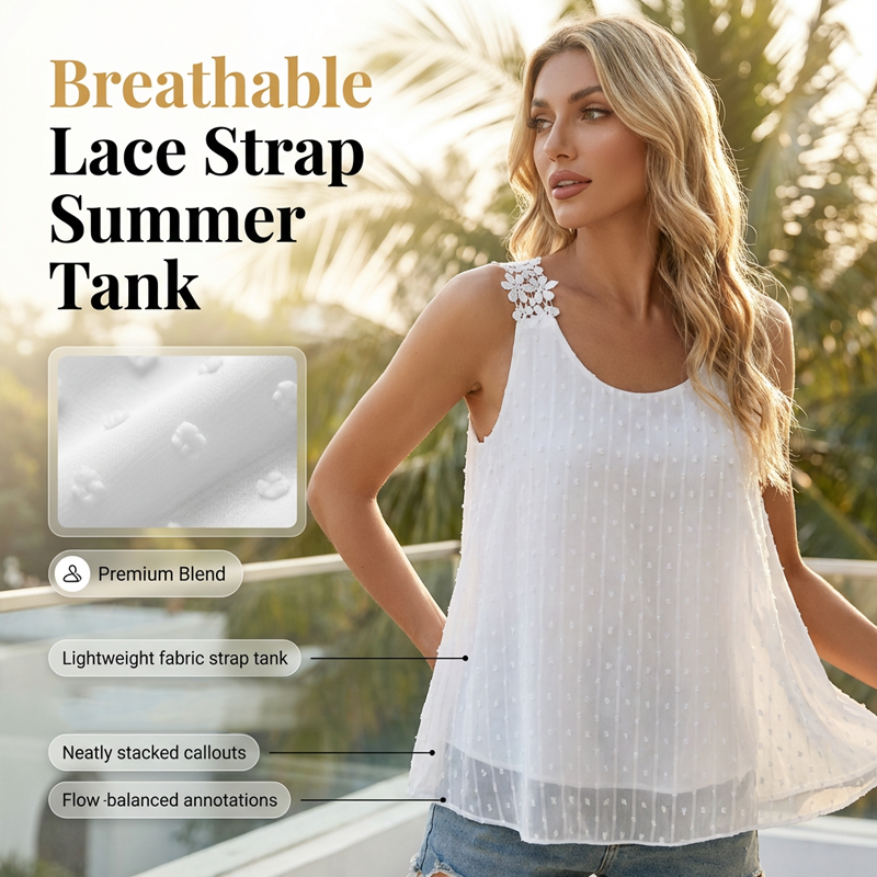 👕✨ 50% RABATT – NUR FÜR KURZE ZEIT! Elegantes Tanktop mit Spitzen-Trägern und Punktmuster – Lässig, feminin & perfekt für Sommer & Alltag ✨