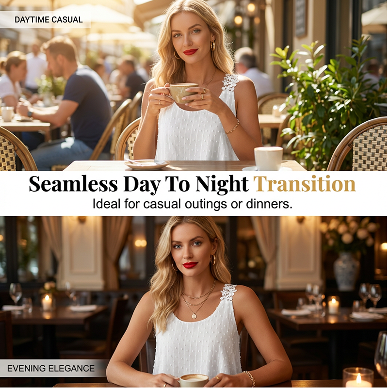 👕✨ 50% RABATT – NUR FÜR KURZE ZEIT! Elegantes Tanktop mit Spitzen-Trägern und Punktmuster – Lässig, feminin & perfekt für Sommer & Alltag ✨