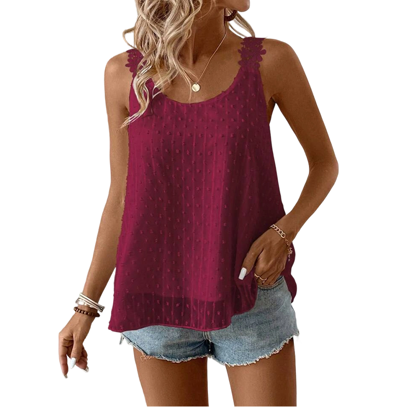 👕✨ 50% RABATT – NUR FÜR KURZE ZEIT! Elegantes Tanktop mit Spitzen-Trägern und Punktmuster – Lässig, feminin & perfekt für Sommer & Alltag ✨