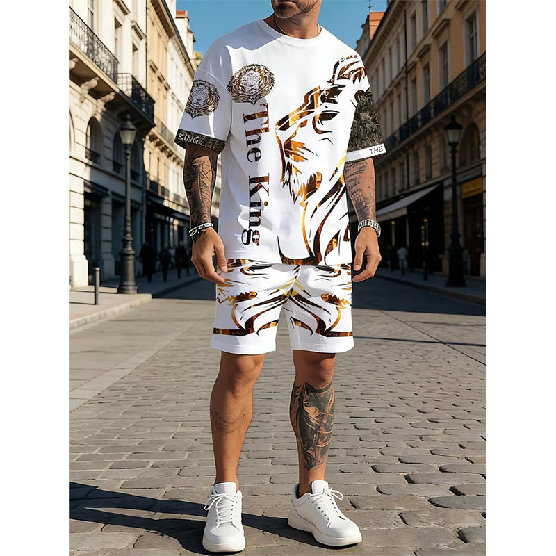 👕 50% RABATT! 🦁 2-teiliges Freizeit-Set für Herren – Mit Löwen-Print & atmungsaktivem Oberteil – Bequeme Shorts, vielseitig für Sommer, Strand oder Alltag – lässiger 2-in-1 Look ☀️✨