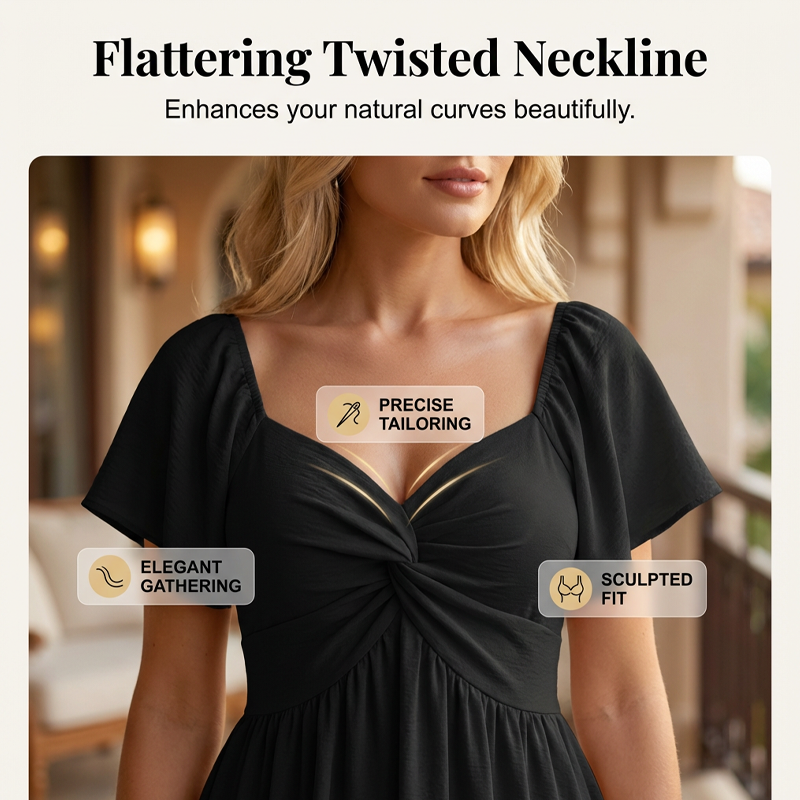 👗 Nur für kurze Zeit: 50 % Rabatt! ✨ Elegantes, rückenfreies Kleid mit Puffärmeln und Schleife – Knoten vorne, A-Linie 🎀