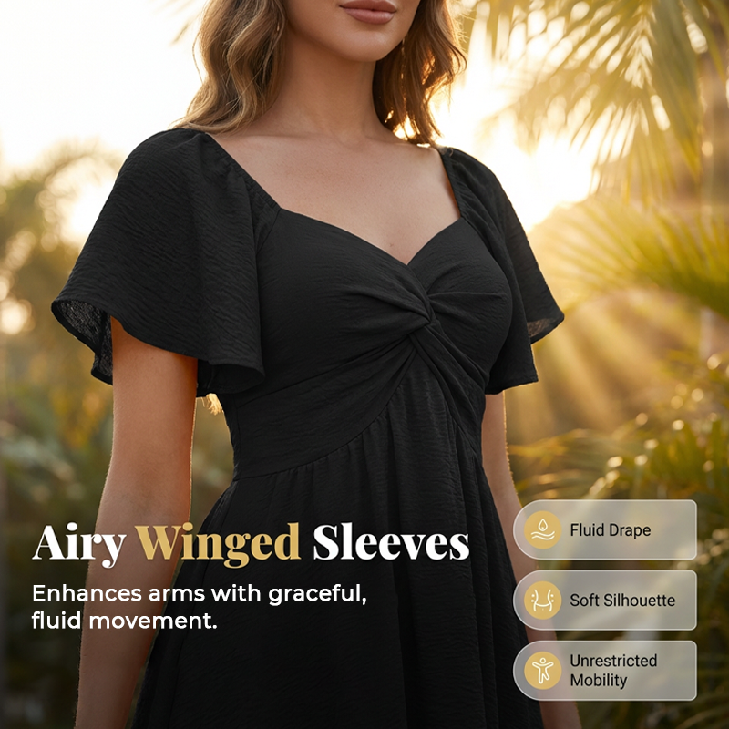 👗 Nur für kurze Zeit: 50 % Rabatt! ✨ Elegantes, rückenfreies Kleid mit Puffärmeln und Schleife – Knoten vorne, A-Linie 🎀