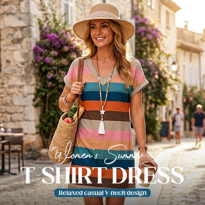 📢Mid-Season Sale: −50% nur für kurze Zeit⏰👗 Bedrucktes Sommerkleid mit V-Ausschnitt – lockere Passform, kurze Ärmel, leicht & bequem für Alltag, Strand & Reisen 🌸☀️
