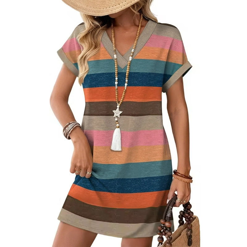 📢Mid-Season Sale: −50% nur für kurze Zeit⏰👗 Bedrucktes Sommerkleid mit V-Ausschnitt – lockere Passform, kurze Ärmel, leicht & bequem für Alltag, Strand & Reisen 🌸☀️