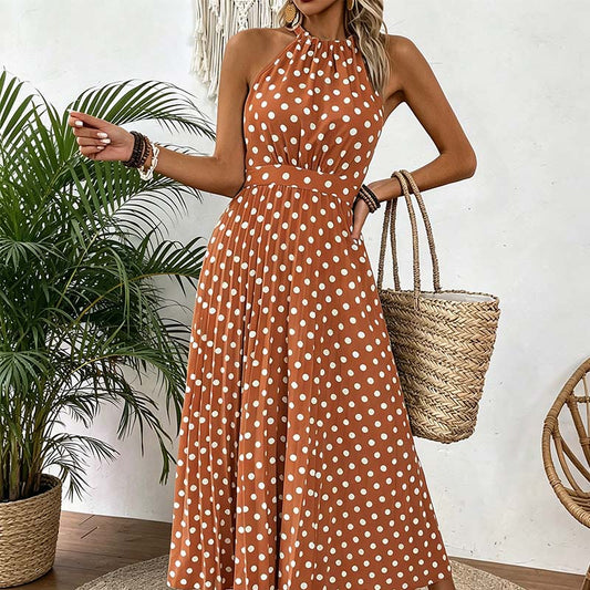 👗 Damen-Kleid mit Polka-Dot-Muster & Halsterneck – luftig, feminin & vielseitig für Sommer, Strand & Urlaub 🌸☀️