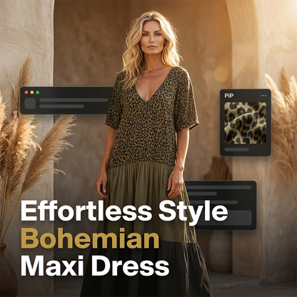 Damen Boho-Maxikleid mit Leopardenmuster