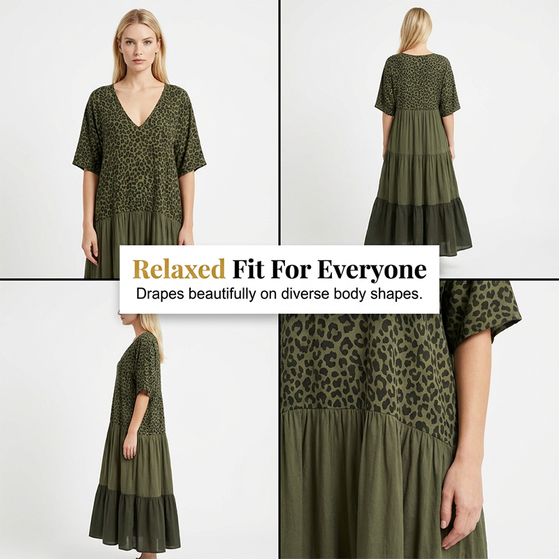 Damen Boho-Maxikleid mit Leopardenmuster