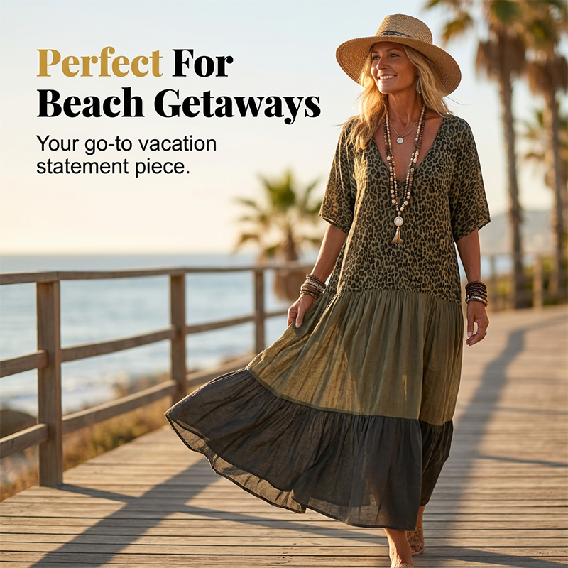 Damen Boho-Maxikleid mit Leopardenmuster