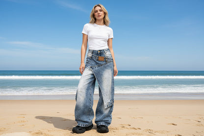 👖 60% RABATT! ✨ Damen Jeans mit asymmetrischem Bund & weitem Bein – Stretch-Denim & moderner Schnitt – Lässiger Streetwear-Look mit einzigartiger Silhouette – perfekt für einen individuellen Stil 🌟