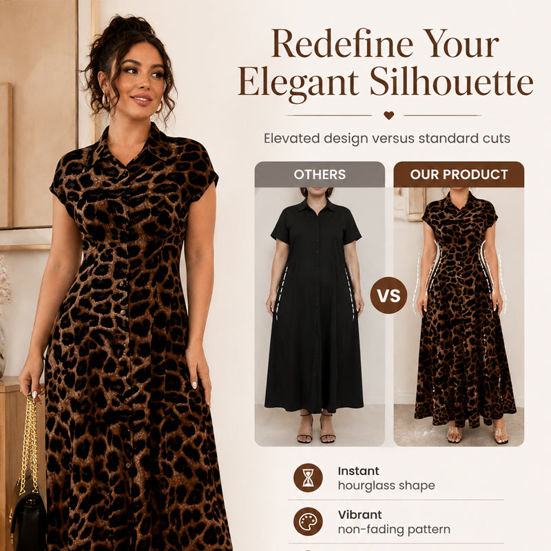👗🐆 55% RABATT! Elegantes Damen-Kleid mit Leopardenprint & Reverskragen – Stilvoll, figurbetont & perfekt für Büro, Dinner & besondere Anlässe ✨