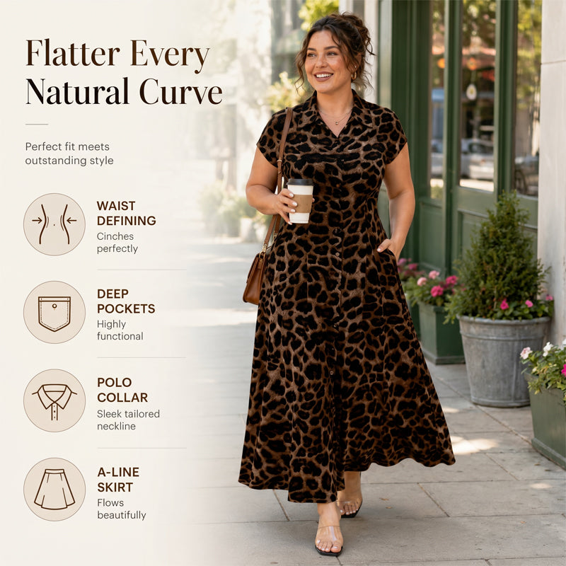 👗🐆 55% RABATT! Elegantes Damen-Kleid mit Leopardenprint & Reverskragen – Stilvoll, figurbetont & perfekt für Büro, Dinner & besondere Anlässe ✨