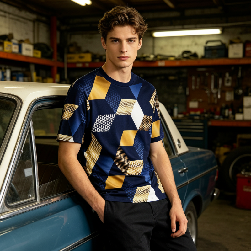 Herren-T-Shirt mit geometrischem 3D-Print