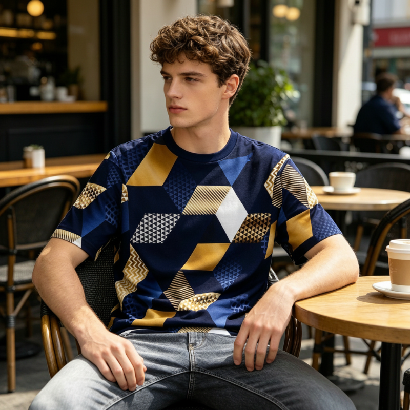 Herren-T-Shirt mit geometrischem 3D-Print