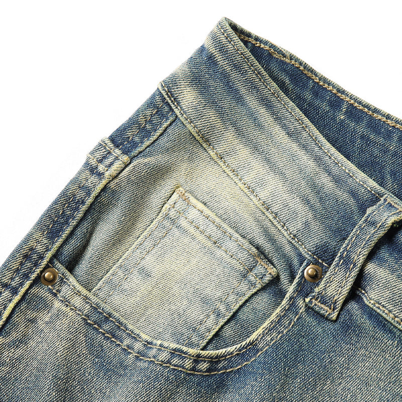 👖Klassische Stretch-Jeans mit ausgestelltem Bein für Herren – Vintage-Wash & Patchwork