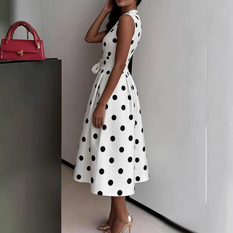 👗 50% RABATT! 🌸 Damen-Kleid mit Polka-Dot-Muster, V-Ausschnitt & ärmellos – Luftig, elegant & vielseitig – Perfekt für Alltag, Büro oder besondere Anlässe – zeitloser Look mit Frische ✨