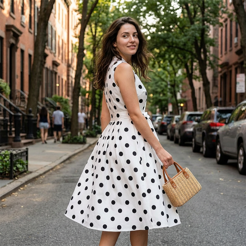 👗 50% RABATT! 🌸 Damen-Kleid mit Polka-Dot-Muster, V-Ausschnitt & ärmellos – Luftig, elegant & vielseitig – Perfekt für Alltag, Büro oder besondere Anlässe – zeitloser Look mit Frische ✨