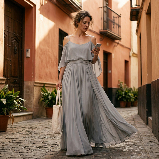 👗 ZEITLICH BEGRENZT 50% RABATT! 💥 Damen Elegantes Off-Shoulder Maxi-Kleid – Schulterfreies Design, tailliert, Spaghettiträger ✨