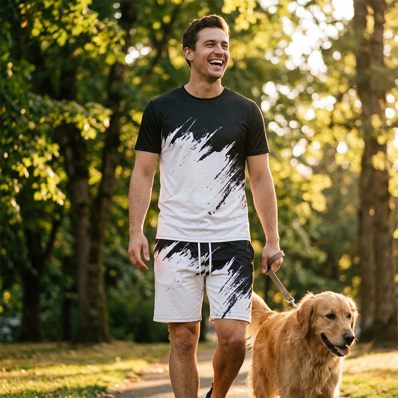 👕 50% RABATT! ☀️ 2-teiliges Sommer-Set für Herren – Mit dynamischem Print, atmungsaktiv & bequem – Perfekt für Alltag, Sport oder Freizeit – lässiger und leichter 2-in-1 Look 🩳✨