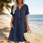 🔥 Letzter Tag! 50% Rabatt Damen Tunika-Kleid mit V-Ausschnitt & Taschen 🌊 Lässiges Kleid in Leinenoptik für Sommer, Strand & Alltag