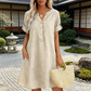 🔥 Letzter Tag! 50% Rabatt Damen Tunika-Kleid mit V-Ausschnitt & Taschen 🌊 Lässiges Kleid in Leinenoptik für Sommer, Strand & Alltag