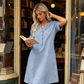 🔥 Letzter Tag! 50% Rabatt Damen Tunika-Kleid mit V-Ausschnitt & Taschen 🌊 Lässiges Kleid in Leinenoptik für Sommer, Strand & Alltag
