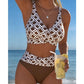 🔥Letzter Tag! 50% Rabatt Damen High Waist Bikini-Set🩱Geometrisches Muster, Wickel-Oberteil mit Bauchweg-Effekt für Strand & Pool