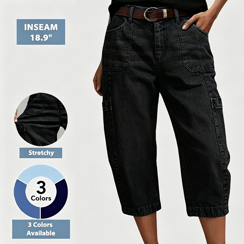⏳ Letzter Tag: 50 % Rabatt🔥 Damen 3/4 Cargo Jeans ✨ Lässige elastische verkürzte Jeans für Alltag & Freizeit