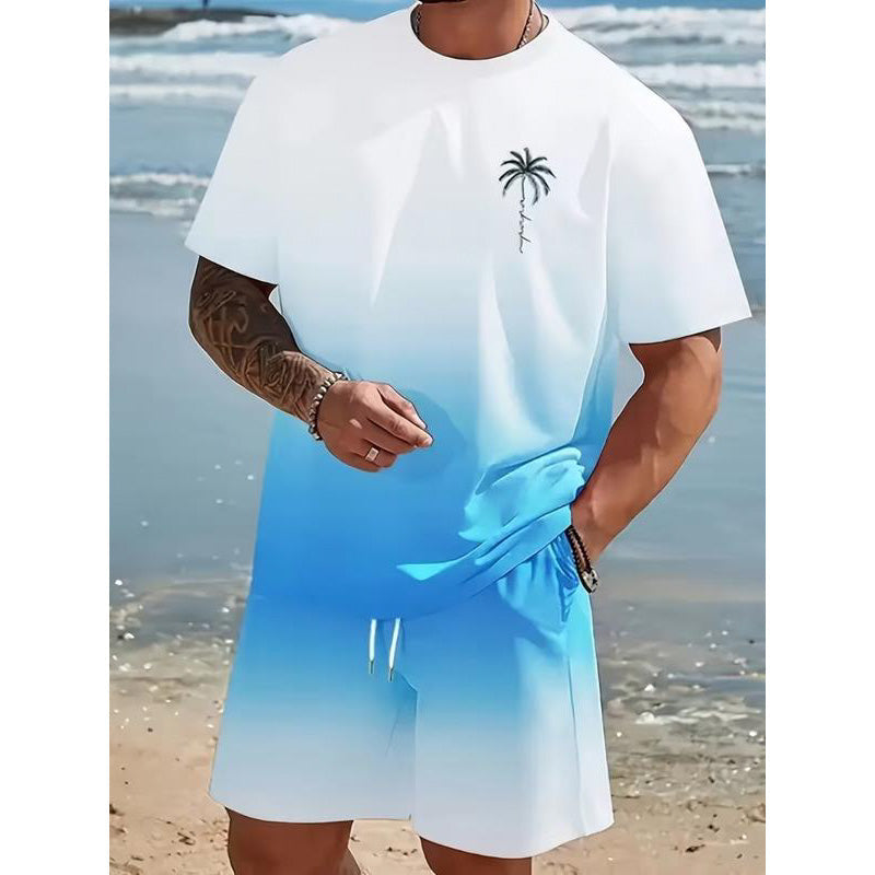 👕🌴 50% RABATT – NUR FÜR KURZE ZEIT! 2-teiliges Sommer-Set für Herren – Kurzarm-Shirt & Shorts mit Palmen-Print & Farbverlauf, atmungsaktiv, bequem & perfekt für Strand, Urlaub & Alltag 🌅✨