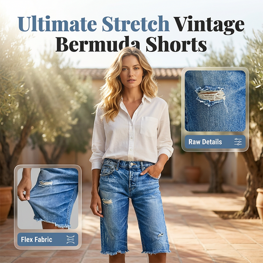 👖💙 NUR KURZE ZEIT: 50% RABATT! Damen Stretch Bermuda Jeans-Shorts – Vintage Used-Look, Destroy-Details, elastischer Stoff für maximalen Komfort ✨