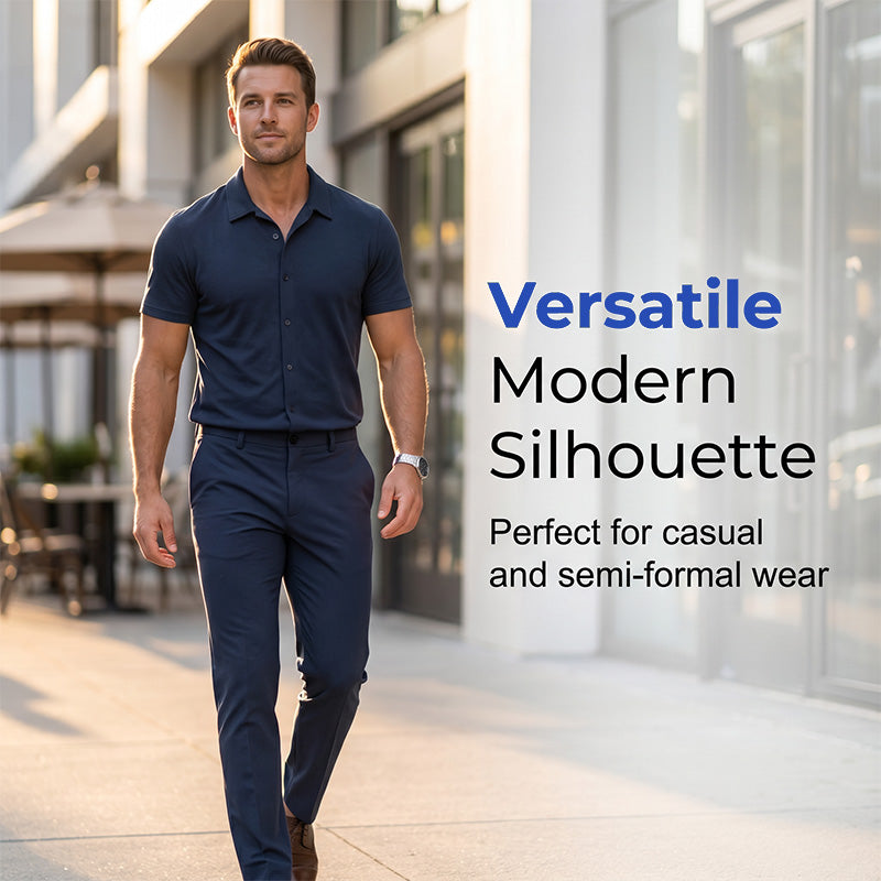 👔 LIMITIERTER 50% RABATT! Herren 2-teiliges Stretch Freizeitset – Kurzarm Poloshirt + Slim Fit Stoffhose, 4-Wege-Stretch, atmungsaktiv für Büro & Alltag