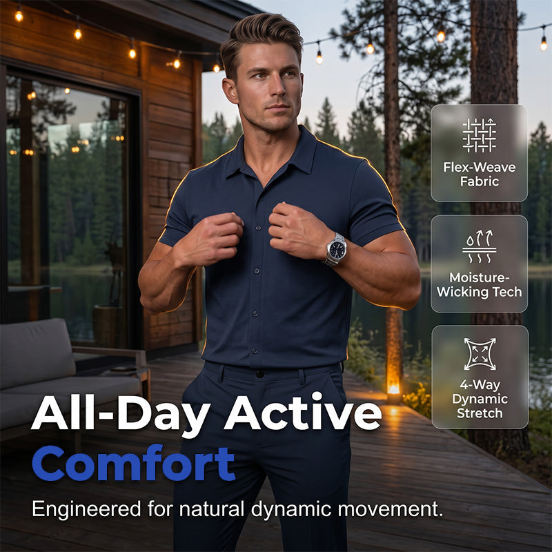 👔 LIMITIERTER 50% RABATT! Herren 2-teiliges Stretch Freizeitset – Kurzarm Poloshirt + Slim Fit Stoffhose, 4-Wege-Stretch, atmungsaktiv für Büro & Alltag