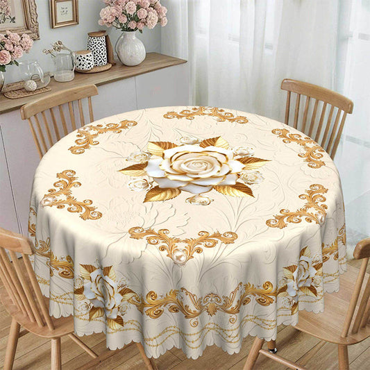 🛍️ 50 % Rabatt – Elegantes Tischdecken-Set mit Rose & goldgeprägtem Muster – wasserdicht, ölbeständig & stilvoll – ideal für Esstisch, Couchtisch & Wohnzimmer 🌹