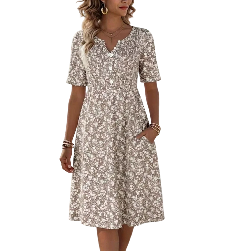 🏖️ Sommer-Sale 60% Rabatt 🏝️👗Lässiges V-Ausschnitt-Kleid für Damen mit Print & Taschen✨