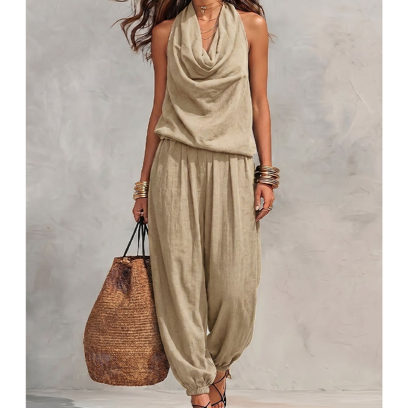 📢📢50% RABATT !!⏰Damen-Jumpsuit mit Neckholder und weitem Bein