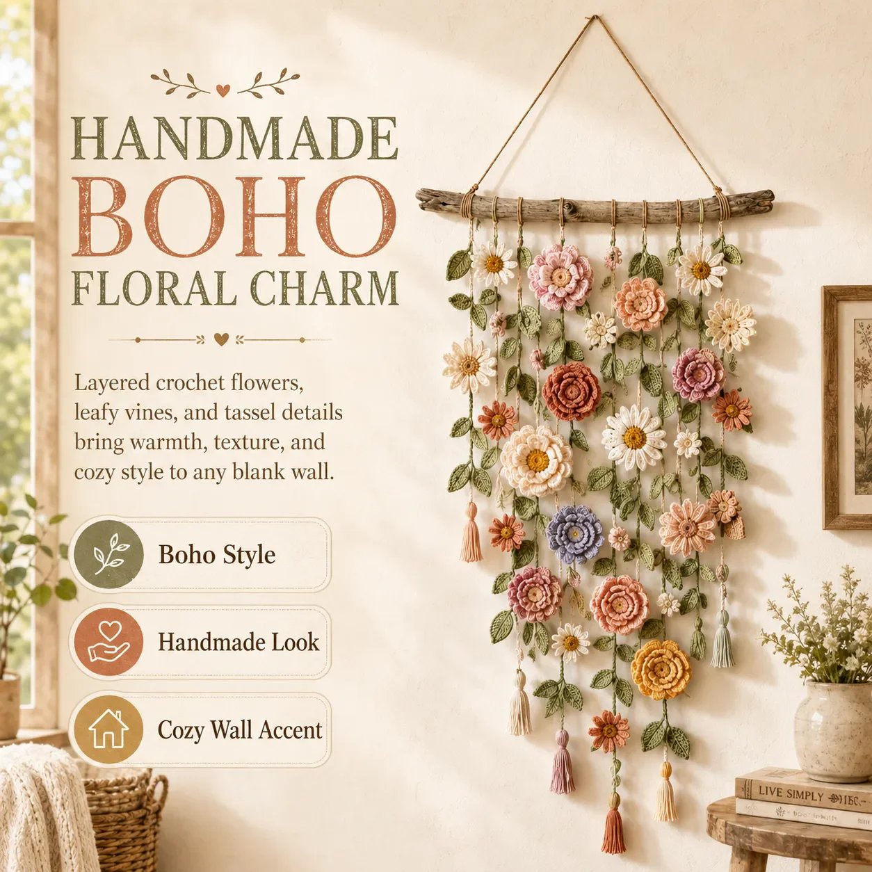 ❄️Sommerfrische 50 % Rabatt!🌸Boho-Dekoration mit all'uncinetto Blumen 🌸🌿
