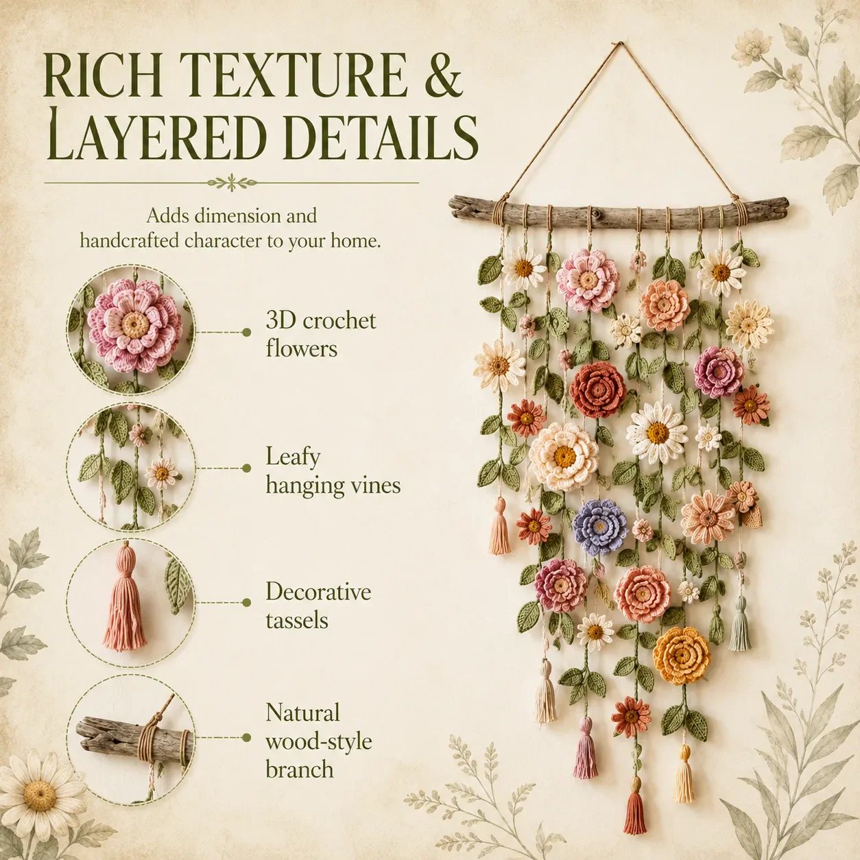 ❄️Sommerfrische 50 % Rabatt!🌸Boho-Dekoration mit all'uncinetto Blumen 🌸🌿